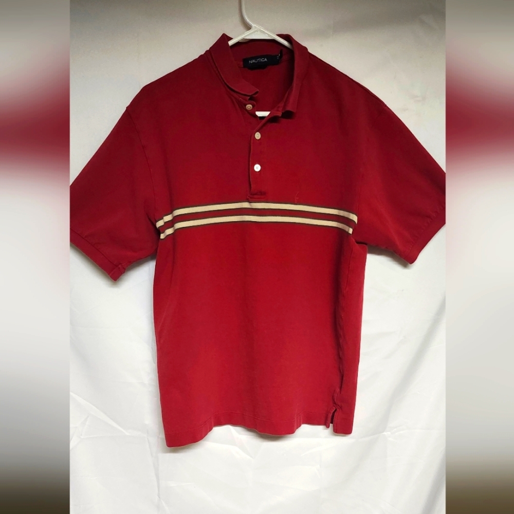 Nautica Red Classic Polo Shirt Vibrant Knit